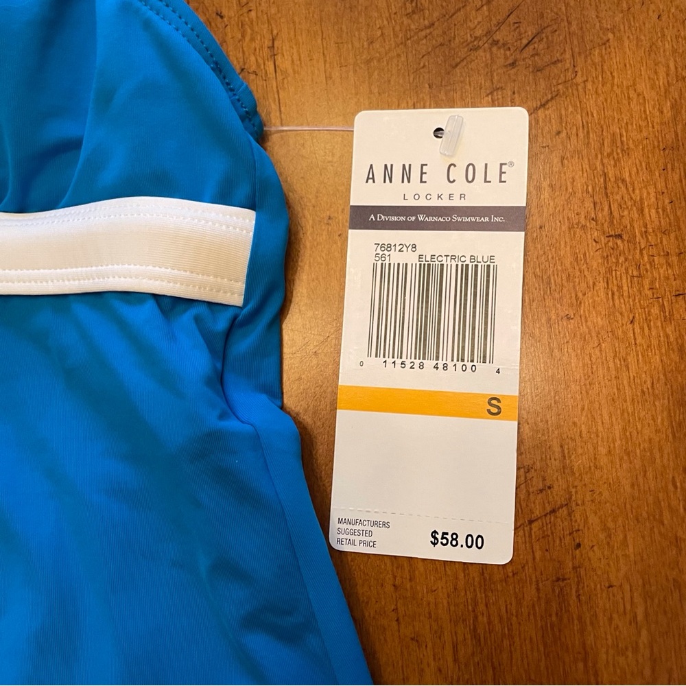 Anne Cole Electric Blue White Tankini Top S NWT - Picture 3 of 4